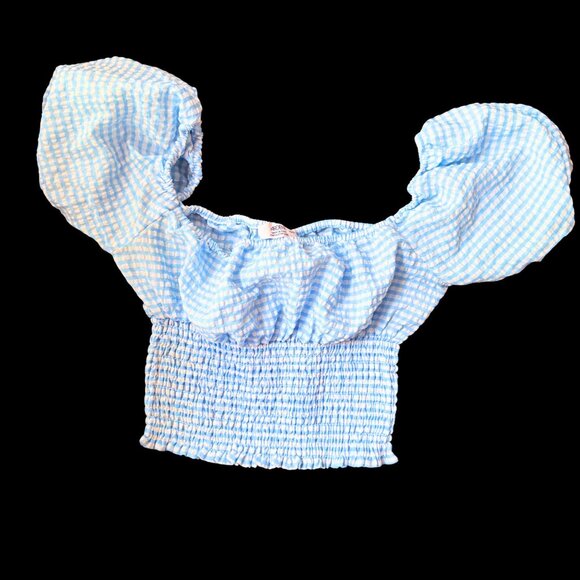 Blue Gingham Puff Sleeve Crop Top & Shorts Set – XS/S - Picture 4 of 9